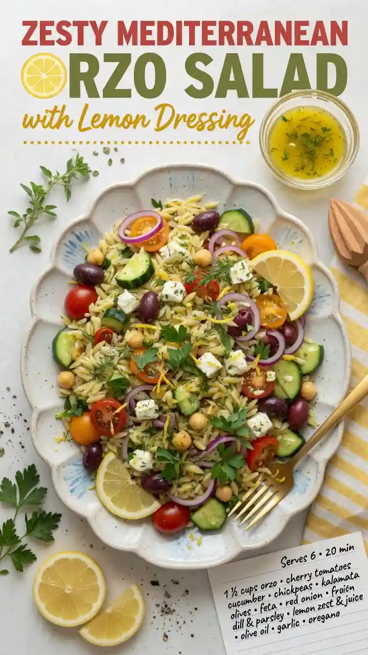 Zesty Mediterranean Orzo Salad with Lemon Dressing Recipe