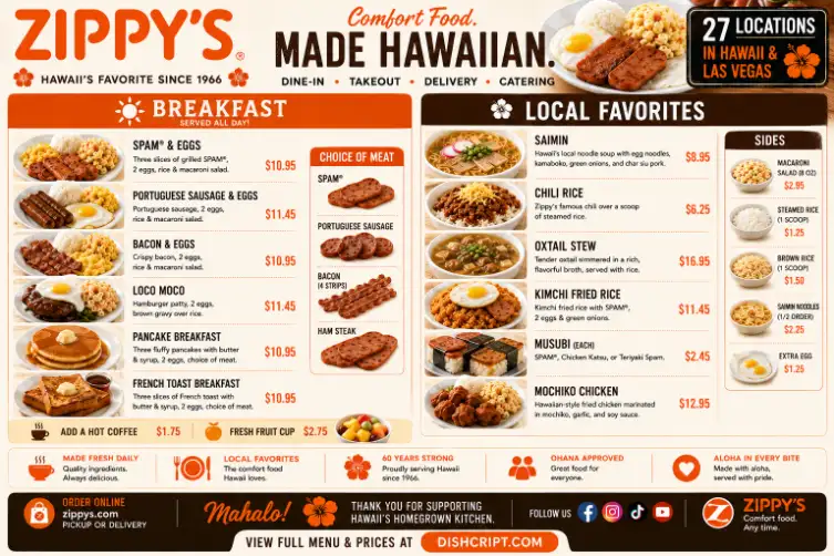 Zippy's Breakfast & Saimin Menu 