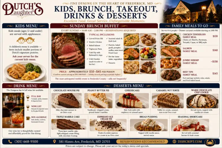 Dutchs Daughter Kids, Brunch, Takeout, Drinks and Desserts Menu