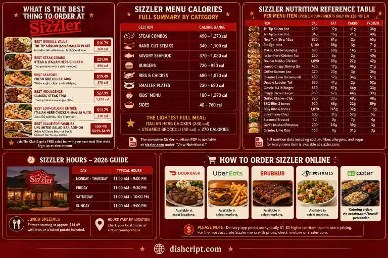Sizzler Menu Calories and Nutrition - Working hours and how to order online 