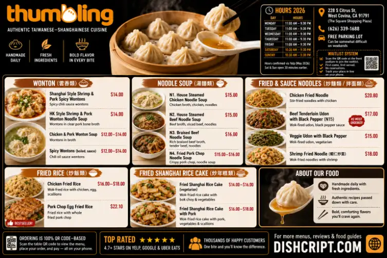 Thumbling Wonton, Noodle Soup, Fried Rice and Noodles Menu