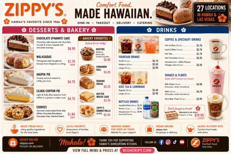Zippy's Bakery & Desserts Menu