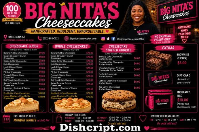 Big Nita's Cheesecakes Menu Categories