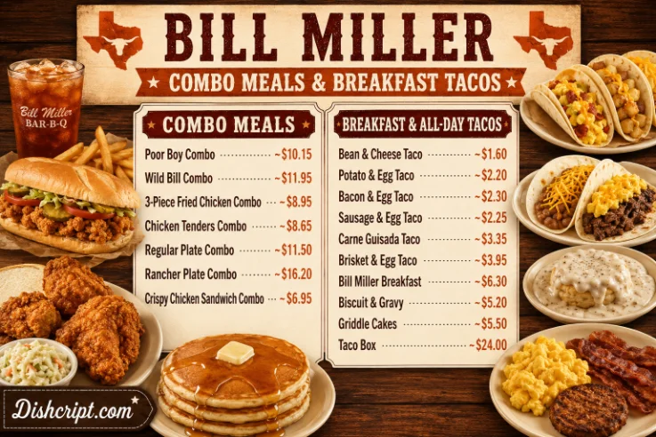 Bill Miller BBQ Plates and Sandwiches Menu