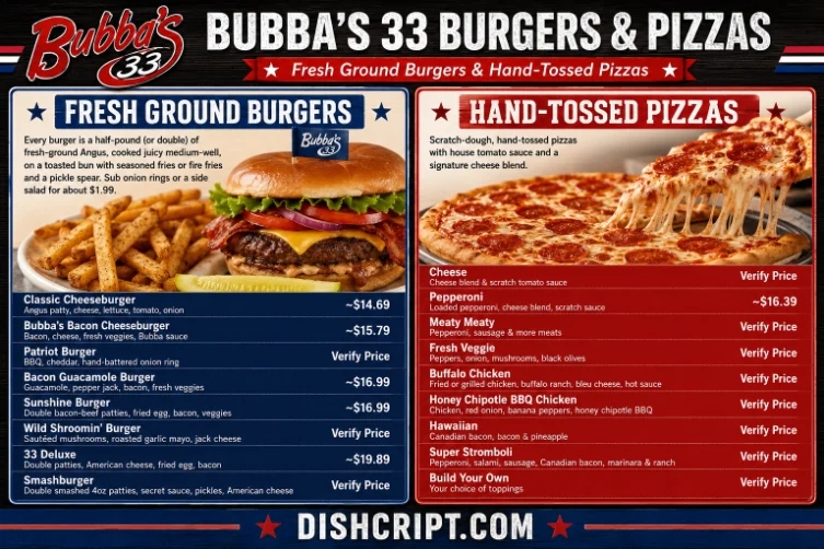 Bubba’s Burgers and Pizzas Menu