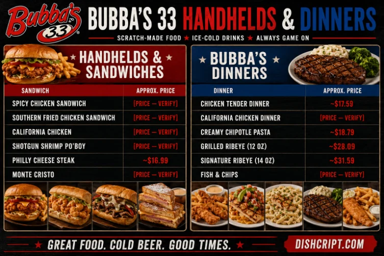 Bubba’s Handhelds and Dinners Menu