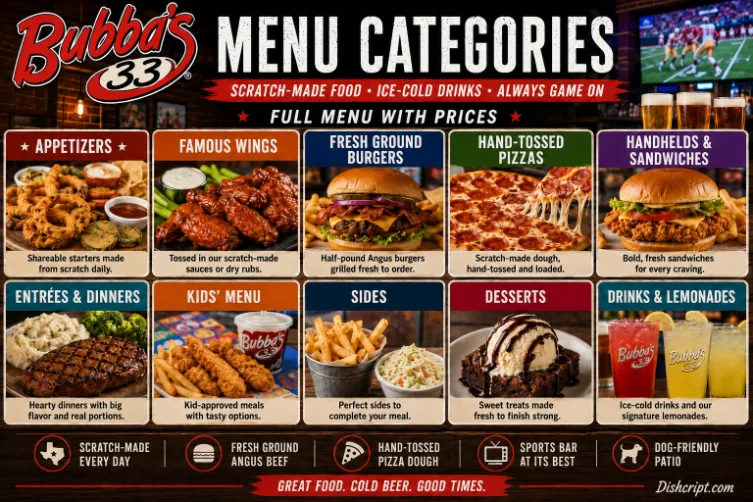 Bubba’s Menu Categories