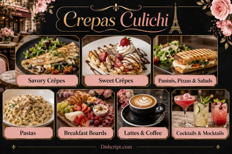 Crepas Culichi, Savory Sweet Crepes, Paninis Pastas Breakfast, Drinks Menu