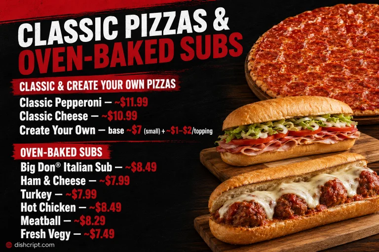 Donatos Classic Pizzas and Oven Baked Subs Menu