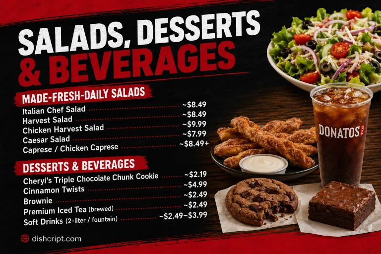 Donatos Salads Desserts and Beverages Menu