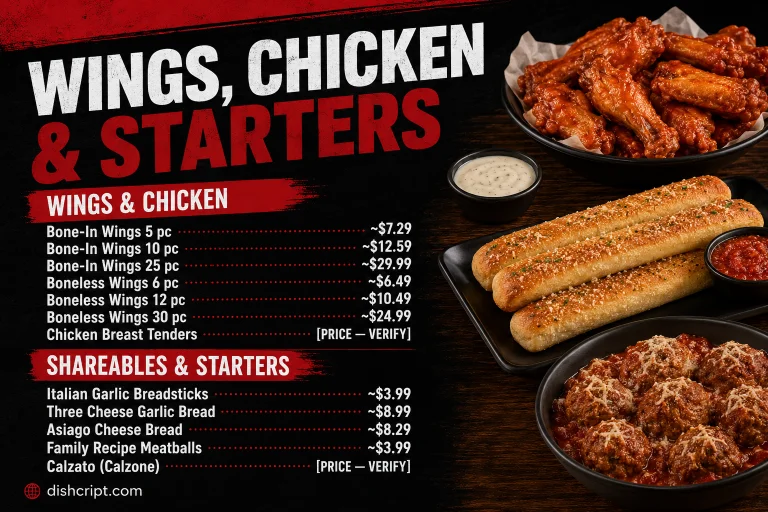 Donatos Wings Chicken and Starters Menu