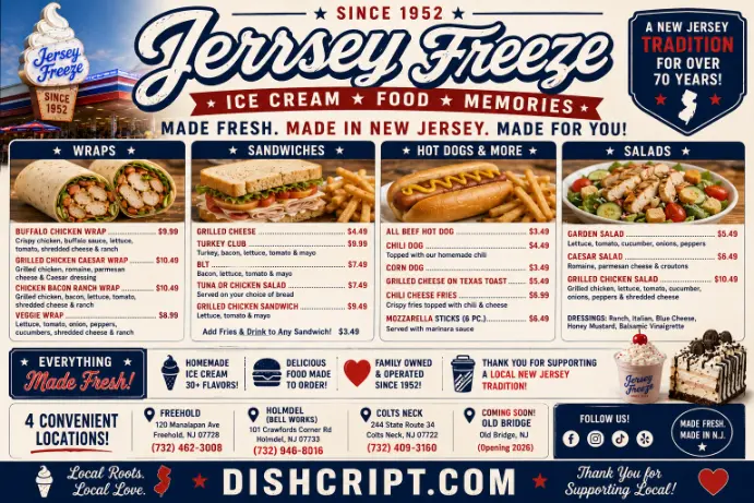 Jersey Freeze Family Specials, Baskets and Kids Menu