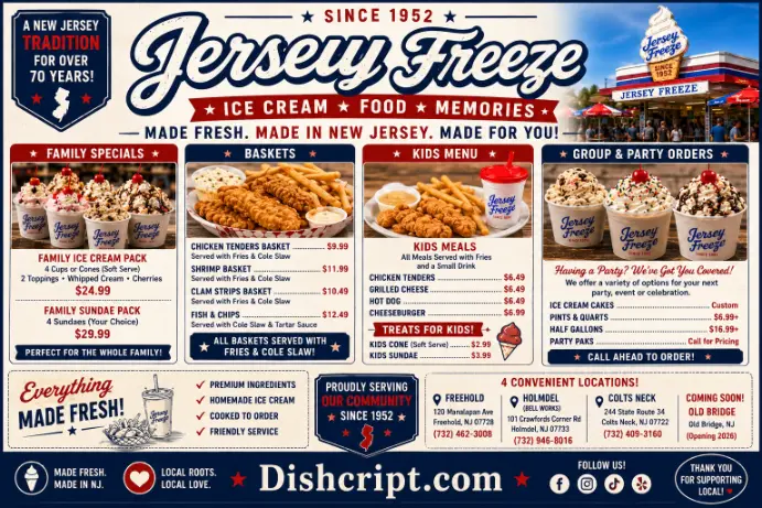 Jersey Freeze Wraps, Sandwiches, Hot Dogs and Salads