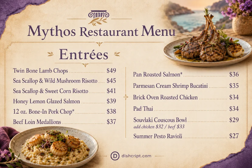 Mythos Entrees Menu