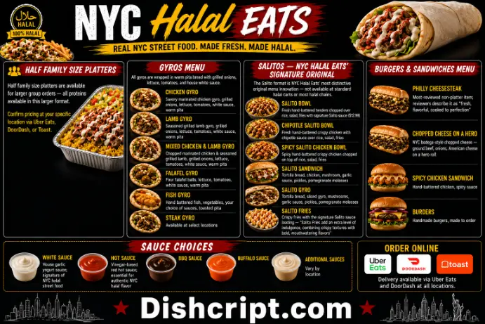 NYC Halal Eats Gyros, Salitos, Burgers and Sandwiches Menu
