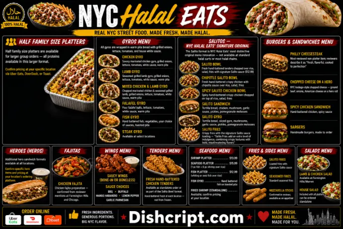 NYC Halal Eats Heroes, Fajitas, Wings, Tenders, Seafood, Fries and Salads