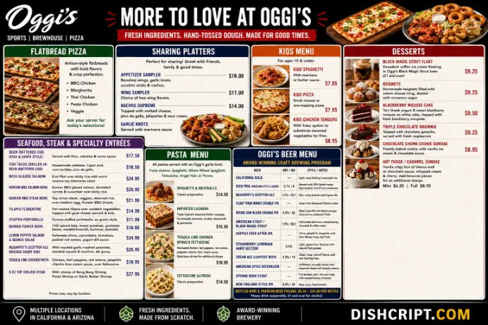 Oggi's Flatbread, Kids, Desserts & Beer Menu