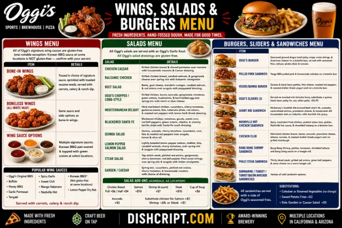 Oggi's Wings, Salads & Burgers Menu