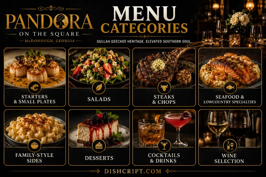Pandora on the Square Menu Categories