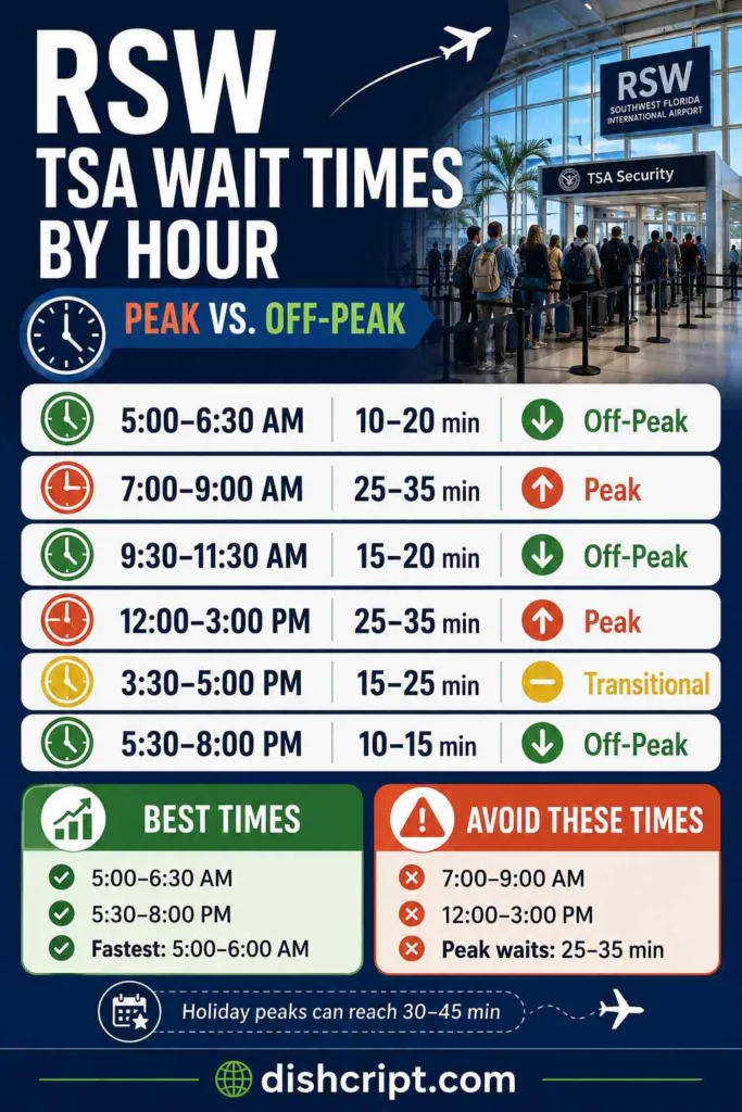 RSW TSA Wait Times by Hour — Peak vs. Off-Peak
