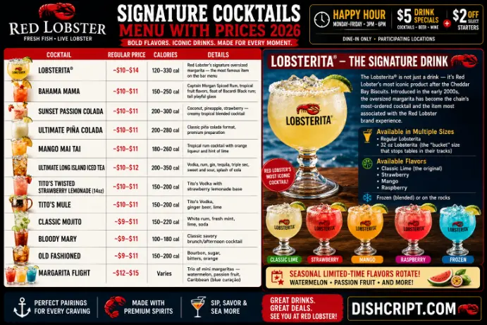 Red Lobster Signature Cocktails & Lobsterita Menu
