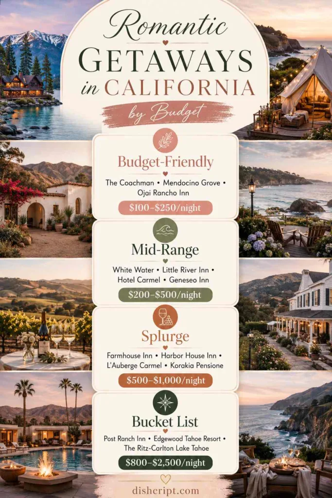 Romantic Getaways in California by Budget
