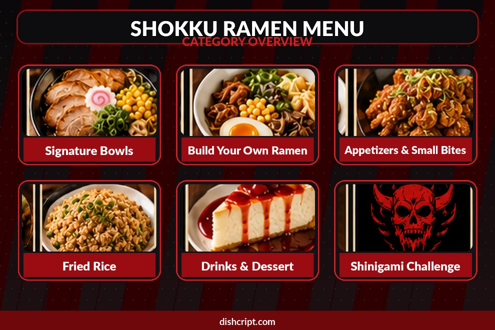 Shokku Ramen Menu categories