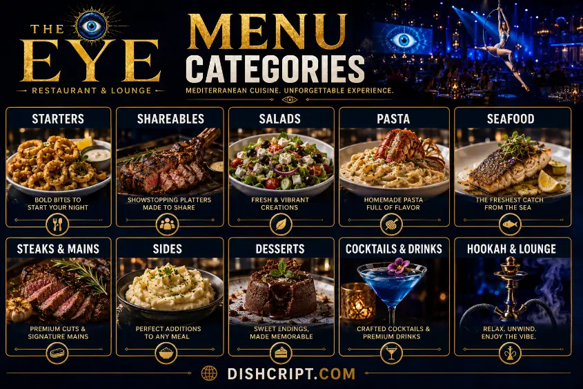 The Eye Restaurant Lounge Menu Categories