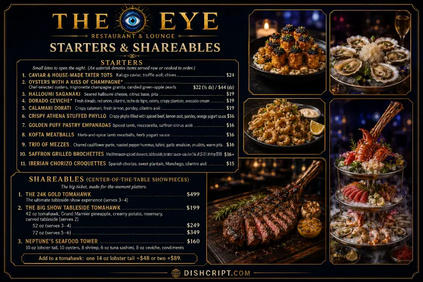 The Eye Restaurant Lounge Menu Starters and Shareable