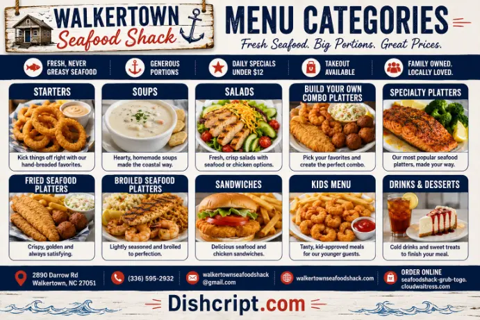 Walkertown Seafood Shack Menu Categories