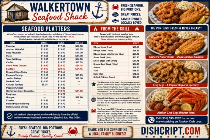 Walkertown Seafood Shack Seafood Platters & Grill Menu