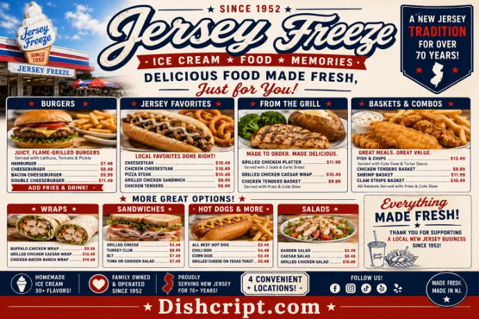 Jersey Freeze Burgers, Jersey Favorites and Grill Menu