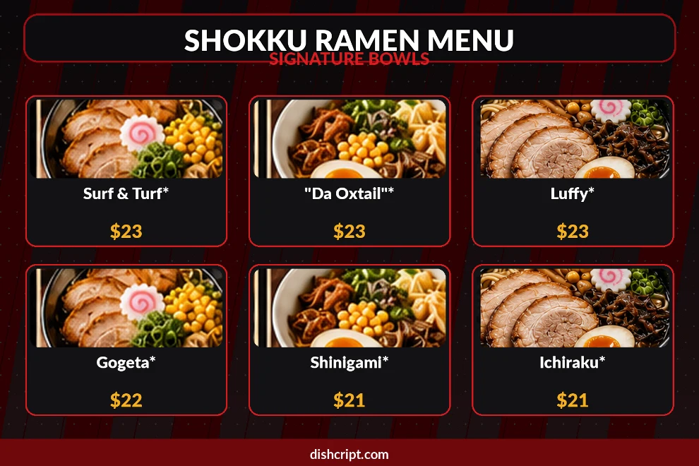 shokku ramen signature bowls prices