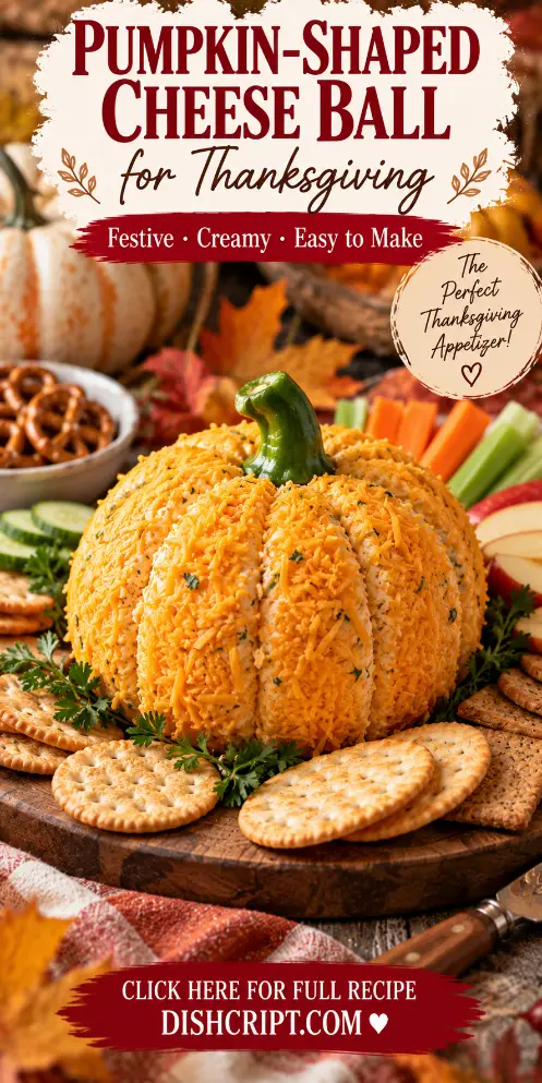 Pumpkin-Shaped Cheese Ball for Thanksgiving